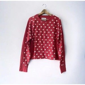 Champion Pullover Sweatshirt Sz Large Red All Over Logo Shirt Top NWT